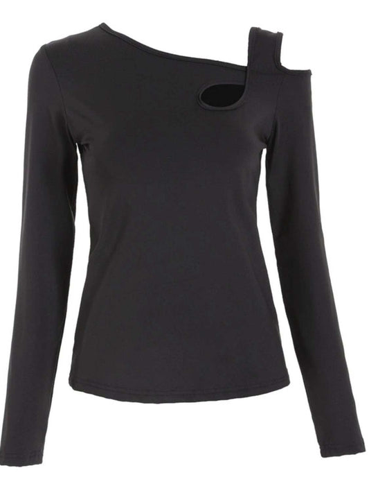 Cutout Asymmetrical Neck Long Sleeve T-Shirt - Trendsi - Flyclothing LLC