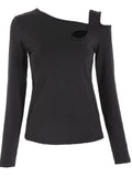 Cutout Asymmetrical Neck Long Sleeve T-Shirt - Trendsi