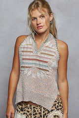 POL Striped Collar Sweater Vest with Star Patch - Trendsi - Flyclothing LLC