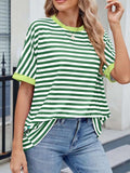 Striped Round Neck Half Sleeve T-Shirt - Trendsi - Flyclothing LLC