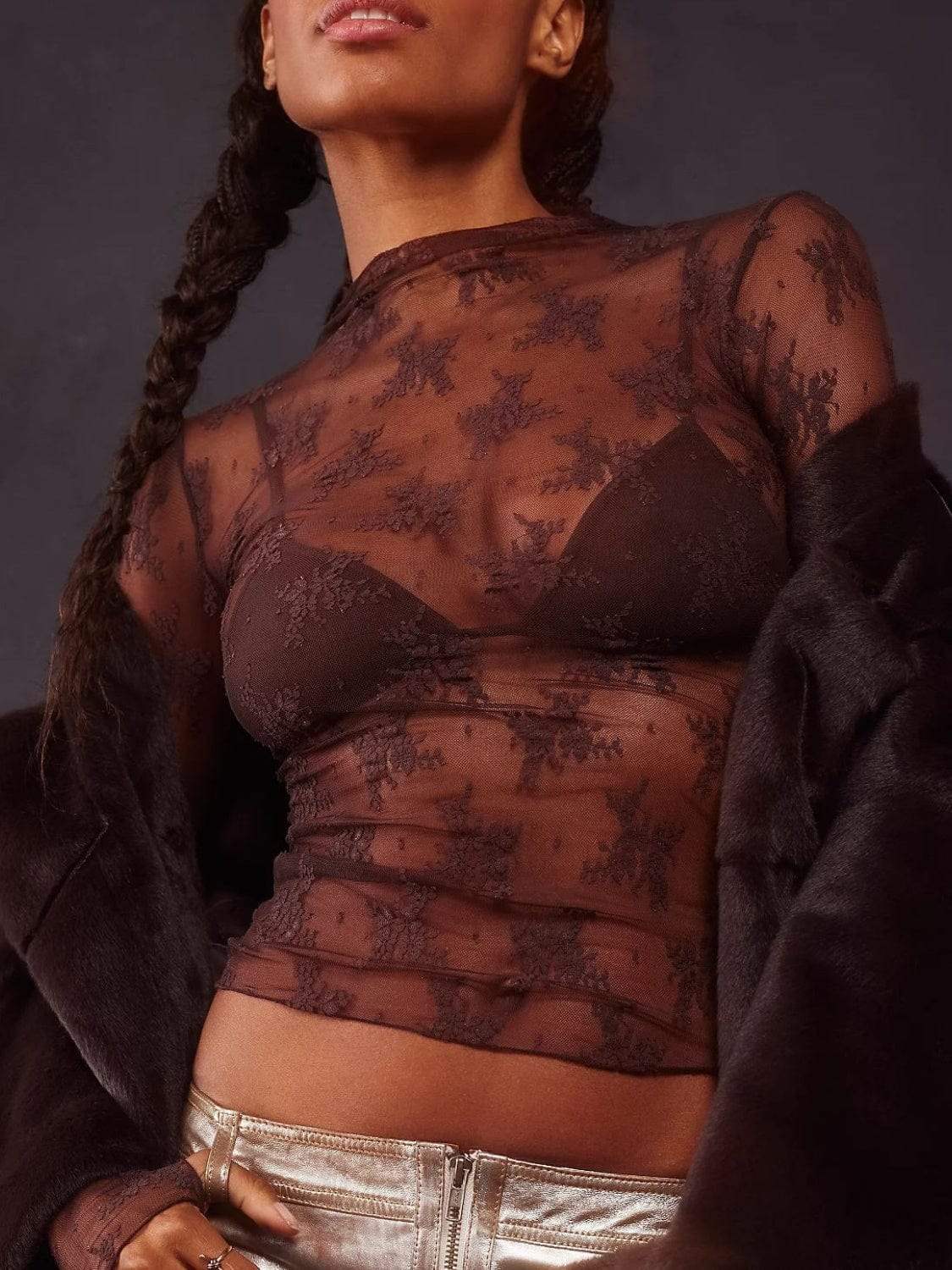 Lace Mock Neck Long Sleeve Blouse - Trendsi - Flyclothing LLC