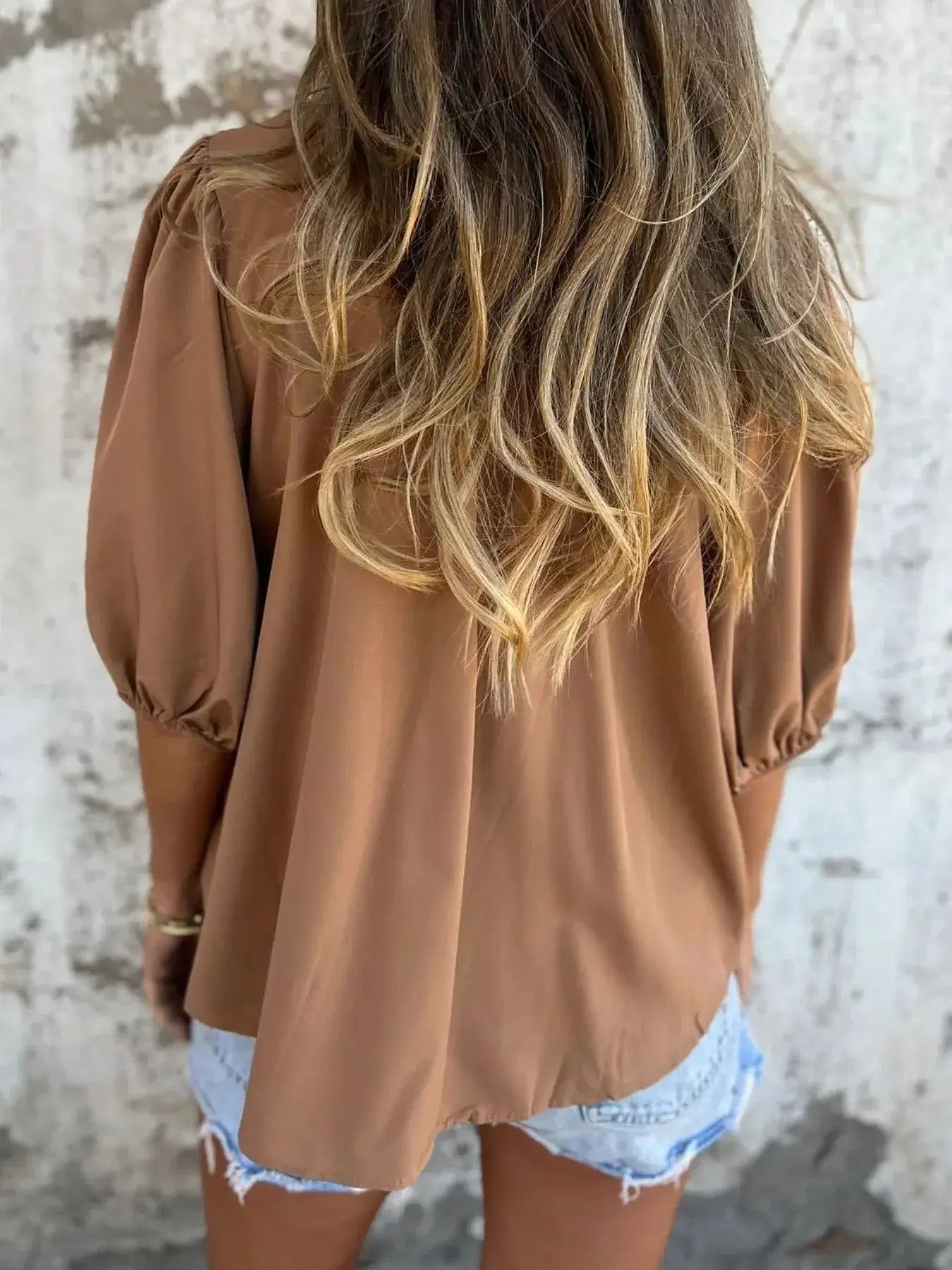 Full Size Smocked Puff Sleeve Blouse Plus Size - Trendsi - Flyclothing LLC
