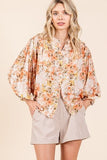 Mittoshop Flower Print Batwing Sleeve Button Down Blouse - Trendsi