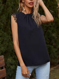 Lace Detail Ruched Round Neck Tank - Trendsi