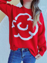 Contrast Round Neck Long Sleeve Sweater - Trendsi - Flyclothing LLC