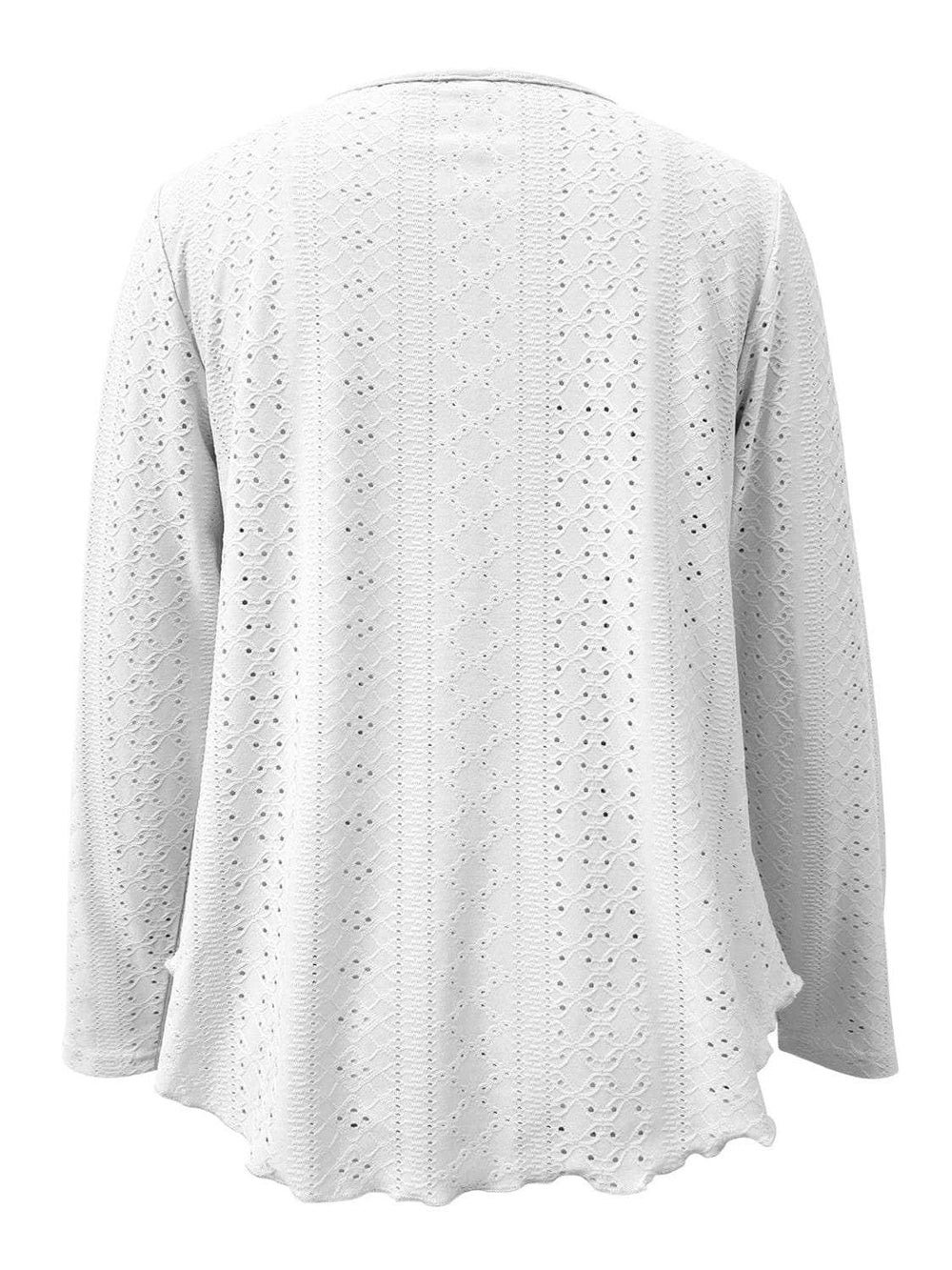 Eyelet Long Sleeve Blouse - Trendsi - Flyclothing LLC