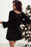 Sequin Round Neck Long Sleeve Mini Dress - Trendsi
