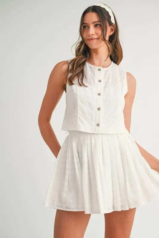 MABLE Eyelet Lace Top and Mini Skirt Set - Trendsi - Flyclothing LLC