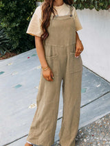 Full Size Casual Wide Leg Textured Overalls Plus Size - Trendsi - Flyclothing LLC