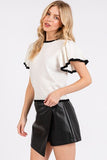 Mittoshop Contrast Trim Ruffled Cap Sleeve Knit Top - Trendsi