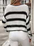 Striped Round Neck Long Sleeve Sweater - Trendsi - Flyclothing LLC