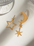 18K Gold-Plated Moon & Star Dangle Earrings - Trendsi - Flyclothing LLC