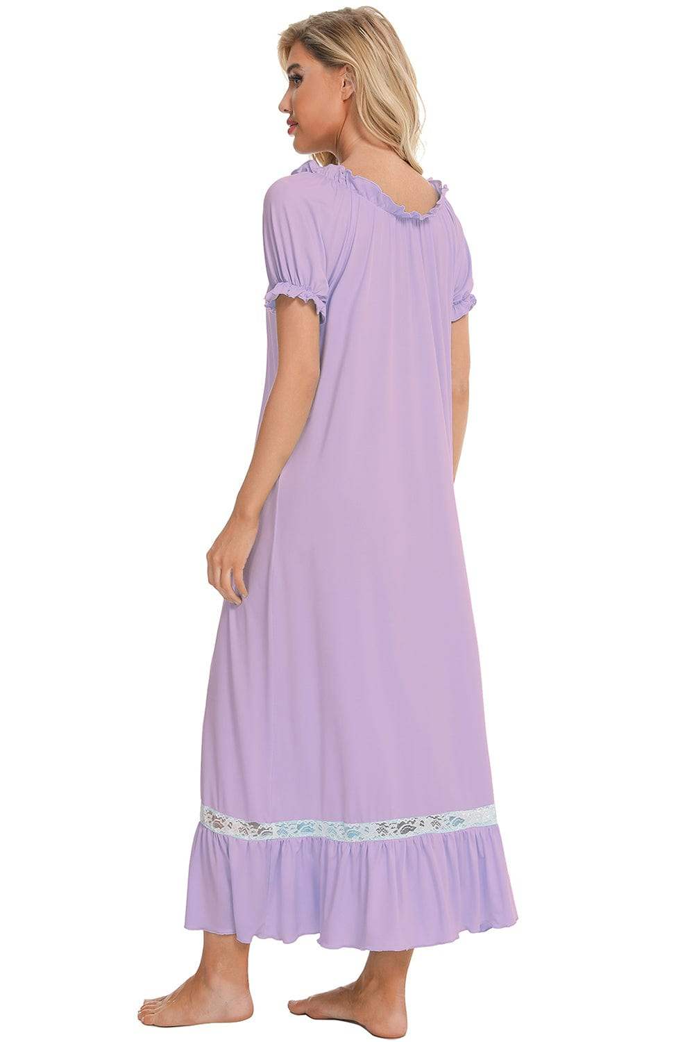 Lace Detail Short Sleeve Lounge Dress - Trendsi - Flyclothing LLC