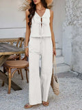 Devine Tied V-Neck Sleeveless Top and Pants Set - Trendsi - Flyclothing LLC