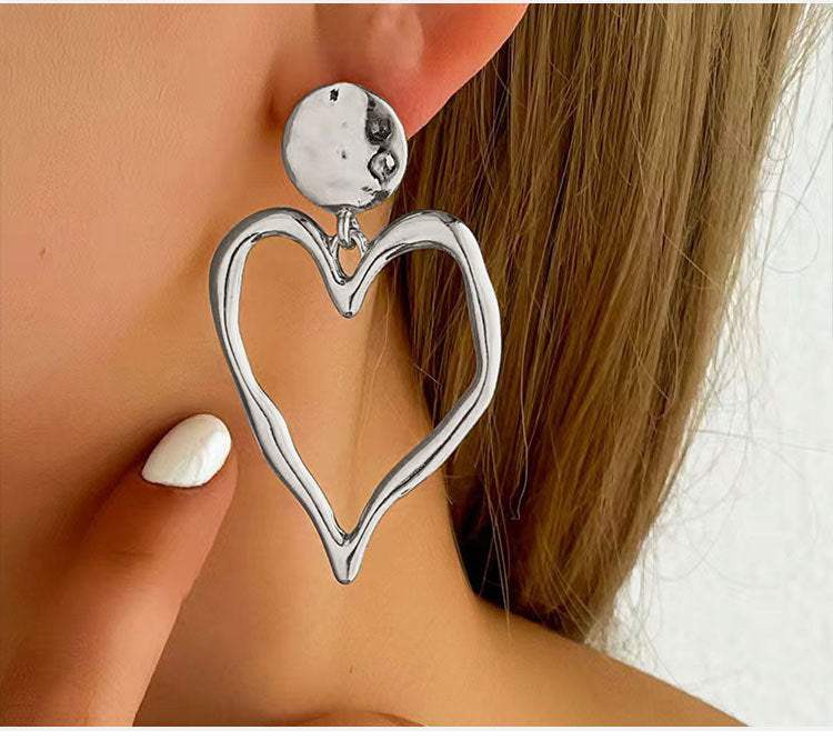 Women Fashion Geometric Heart Circle Drop Earrings Studs, Minimalist High End Daily Versatile Ear Ornaments - My Store - Flyclothing LLC