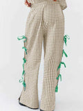 Side Tied Plaid Pants - Trendsi - Flyclothing LLC
