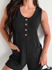 Lovelet Texture Wide Strap Romper with Pockets - Trendsi
