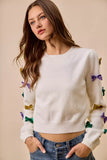 SO ME Mardi Gras Glitter Bow Ribbon Sweater Knit Top - Trendsi - Flyclothing LLC
