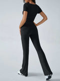 Devine Short Sleeve Top and Bootcut Legging Set - Trendsi - Flyclothing LLC
