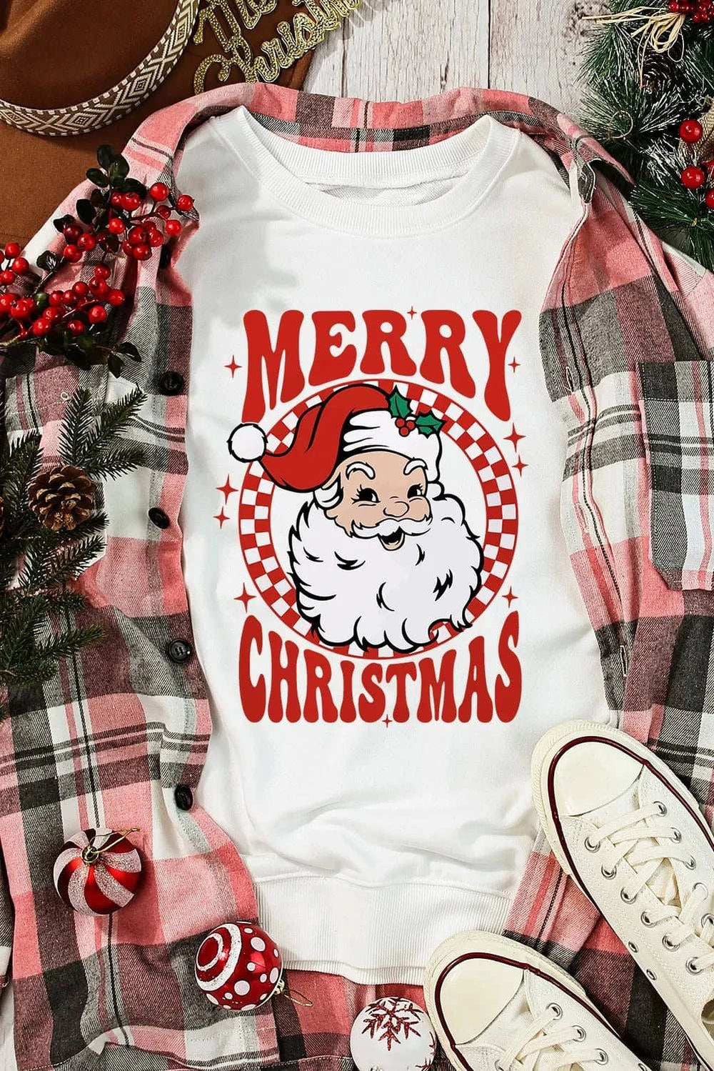 Santa Graphic Round Neck Long Sleeve Sweatshirt - Trendsi - Flyclothing LLC