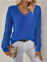 V-Neck Crochet Sleeve Sweater - Trendsi - Flyclothing LLC