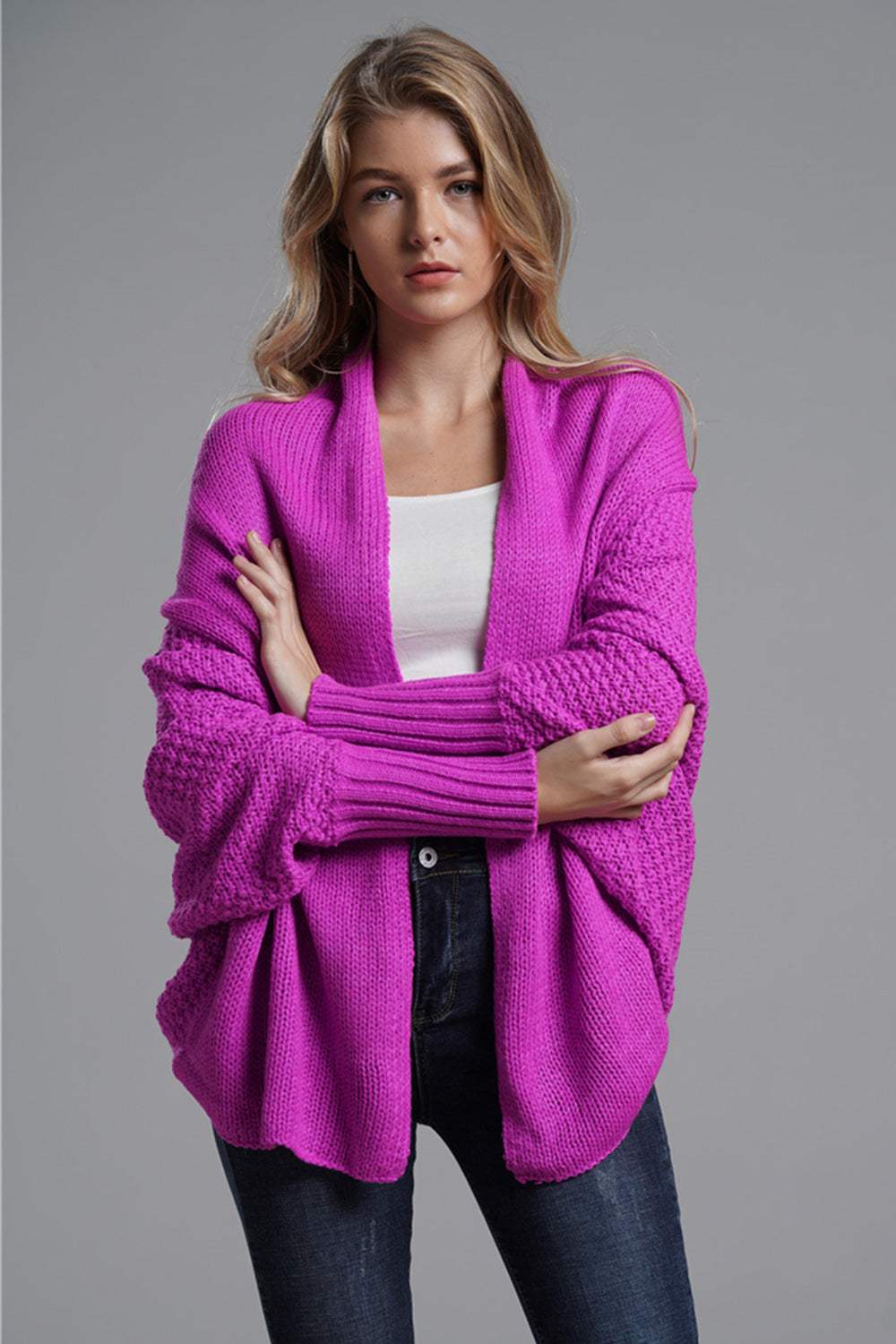 Open Front Batwing Sleeve Cardigan - Trendsi - Flyclothing LLC