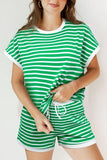 Striped Round Neck Short Sleeve Top and Shorts Set - Trendsi