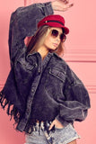 BiBi Fringe Hem Washed Corduroy Button Down Shacket - Trendsi