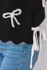 Bow Side Ties Scalloped Hem Cap Sleeve Sweater - Trendsi - Flyclothing LLC