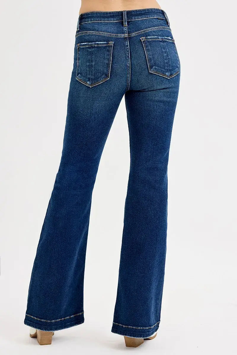 RISEN Full SIze Tummy Control Mid Rise Flare Jeans Plus SIze - Trendsi - Flyclothing LLC