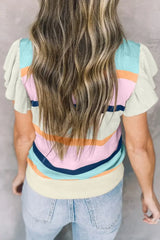 Color Block Round Neck Cap Sleeve Knit Top - Trendsi - Flyclothing LLC