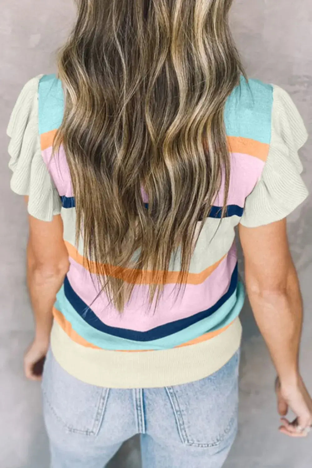 Color Block Round Neck Cap Sleeve Knit Top - Trendsi - Flyclothing LLC