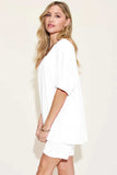 Basic Bae Bamboo Full Size V-Neck Drop Shoulder T-Shirt and Shorts Set - Trendsi - Flyclothing LLC