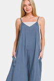 Zenana Spaghetti Strap Wide Leg Overalls with Pockets - Trendsi
