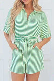 Striped Half Sleeve Tie Waist Romper - Trendsi - Flyclothing LLC