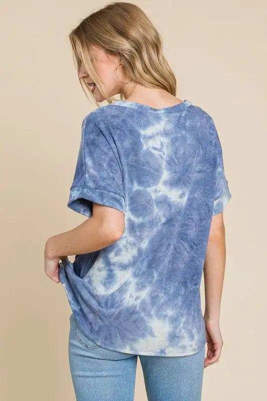 BOMBOM Tie-Dye Round Neck Short Sleeve T-Shirt - Trendsi - Flyclothing LLC