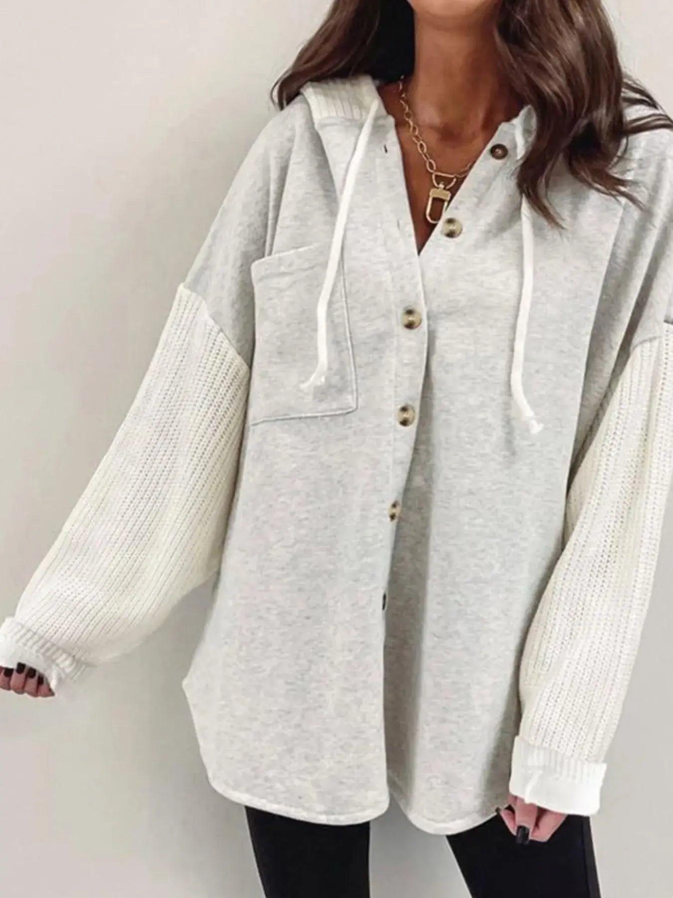 Drawstring Button Front Hoodie - Trendsi - Flyclothing LLC
