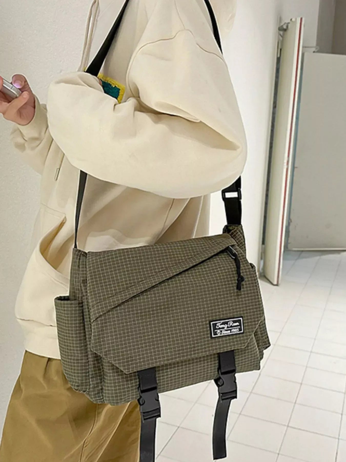 Plaid Buckle Flap Crossbody Bag - Trendsi - Flyclothing LLC