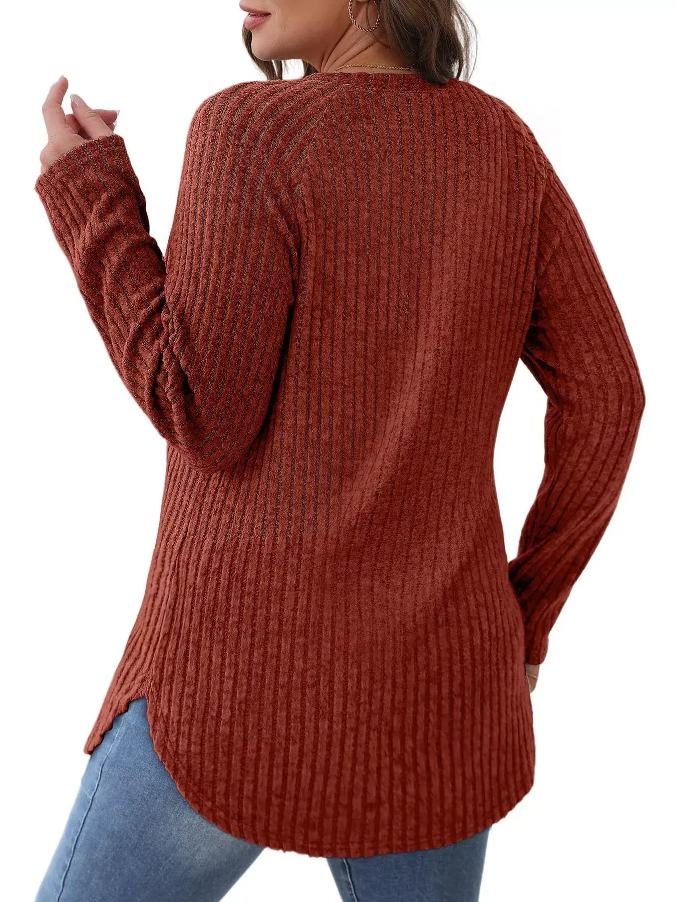 Ribbed Knit Long Sleeve T-Shirt - Trendsi - Flyclothing LLC
