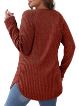 Ribbed Knit Long Sleeve T-Shirt - Trendsi - Flyclothing LLC