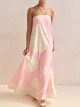 Smocked Printed Tube Maxi Dress - Trendsi - Flyclothing LLC