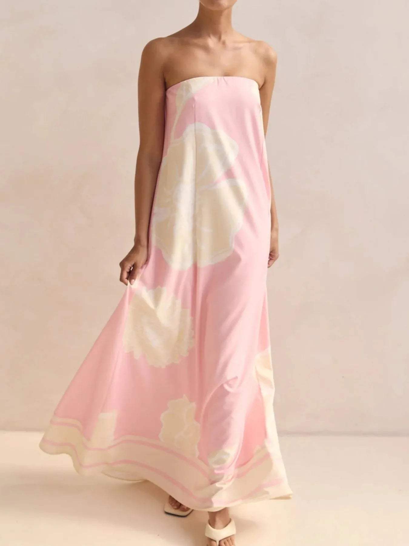Smocked Printed Tube Maxi Dress - Trendsi - Flyclothing LLC