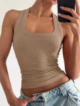 Ribbed Square Neck Tank Top - Trendsi - Flyclothing LLC