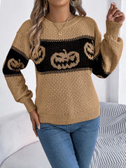 Pumpkin Round Neck Long Sleeve Sweater - Trendsi