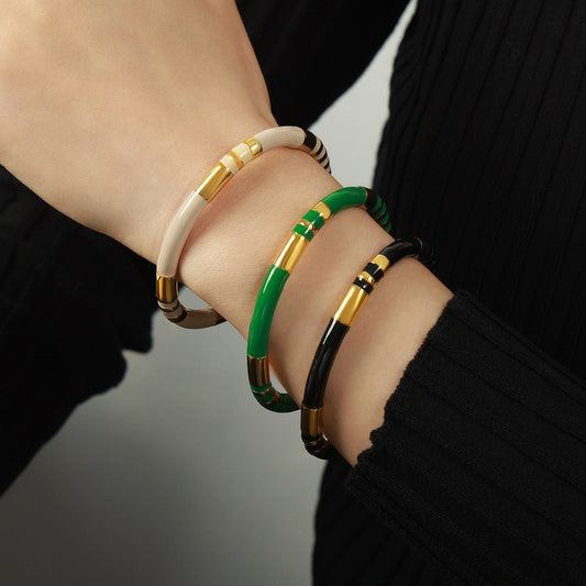 Enamel Titanium Steel Cuff Bracelet - Trendsi