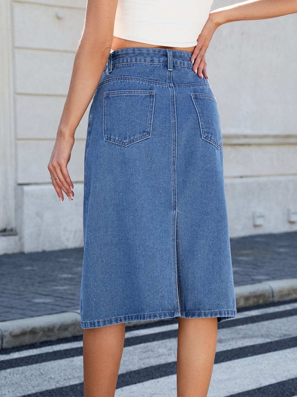 Slit Back Midi Denim Skirt - Trendsi - Flyclothing LLC