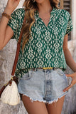 Printed Notched Short Sleeve Blouse - Trendsi