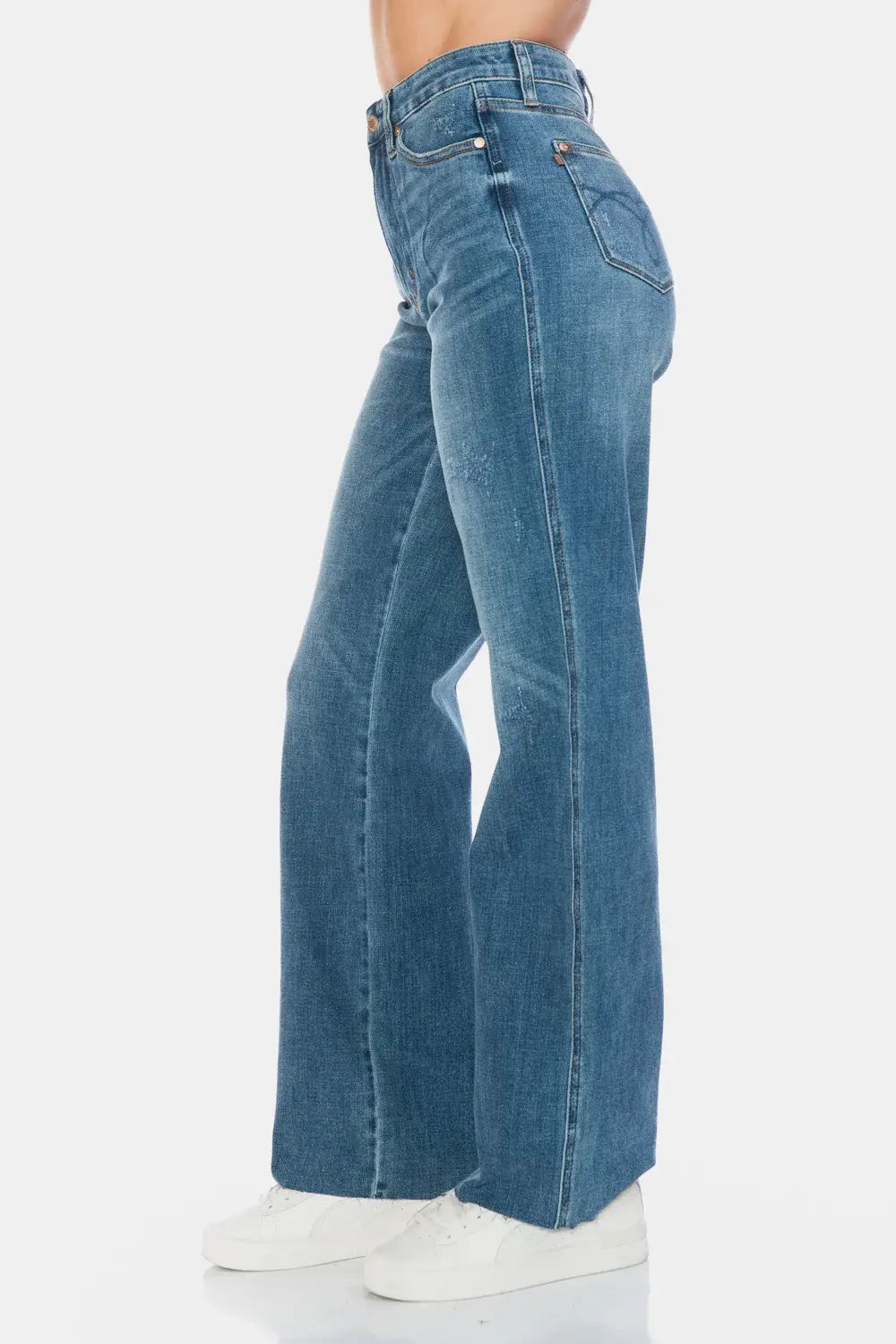 Judy Blue Full Size Tummy Control Cut Raw Hem Straight Jeans - Trendsi - Flyclothing LLC