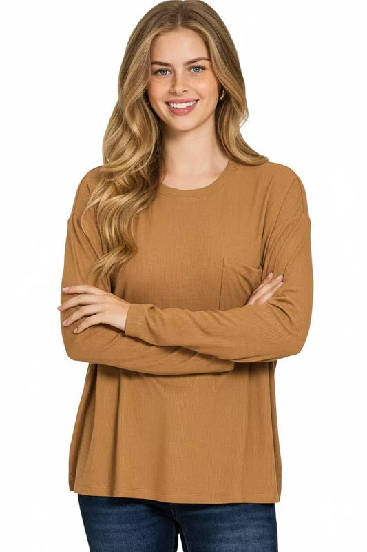 Zenana Ribbed Rayon Span Dolman Sleeve Top - Trendsi - Flyclothing LLC