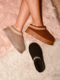 WILD DIVA Embroidered Trim Platform Sherpa Boots - Trendsi